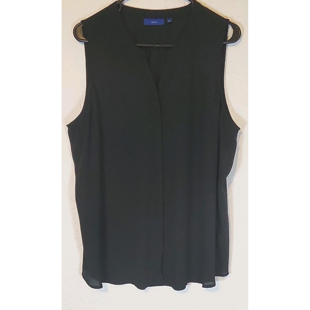 Apt. 9 Black V-Neck Pleated Shear Lightweight Sleeveless Blouse XXL Polyester